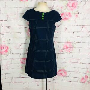 Lilly Pulitzer navy cap sleeve green jewel neckline stitched shift dress